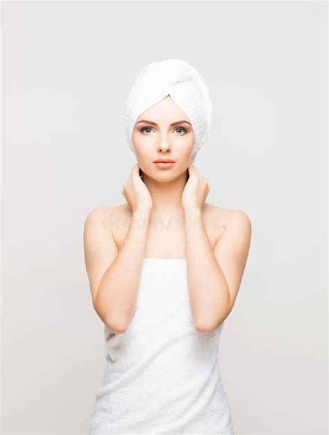 Young Beautiful Woman Wrapped In A Towel Stock Image Image Of