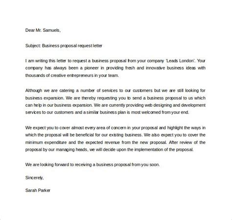 In this type of business proposal letter, the prospective customer can either send you a request for proposal, request for quotation, request for bid or request for information documents. Business Proposal Request Letter | Proposal letter, Sample ...