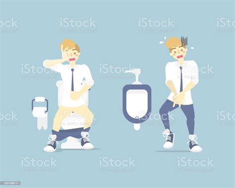 Man Having Stomach Ache Needing To Urinate Holding His Poo Bladder Pee