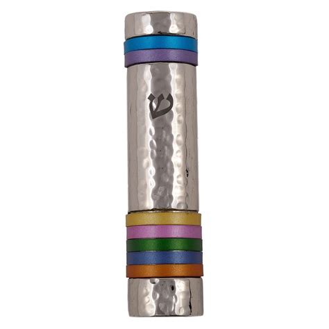 Yair Emanuel Hammered Aluminum Mezuzah Case With Shin Multicolored