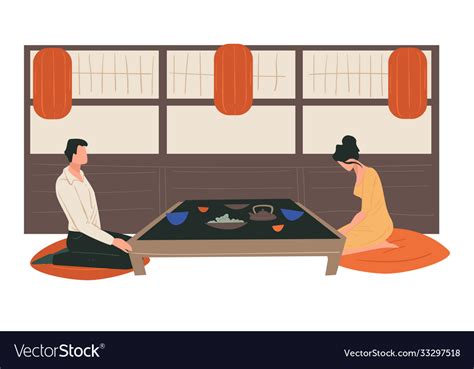 Traditional Japanese Tea Ceremony Man And Woman Vector Image