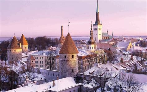 Gold Dusk Flecks Fall Upon Wintry Tallinn The Capital And Largest City