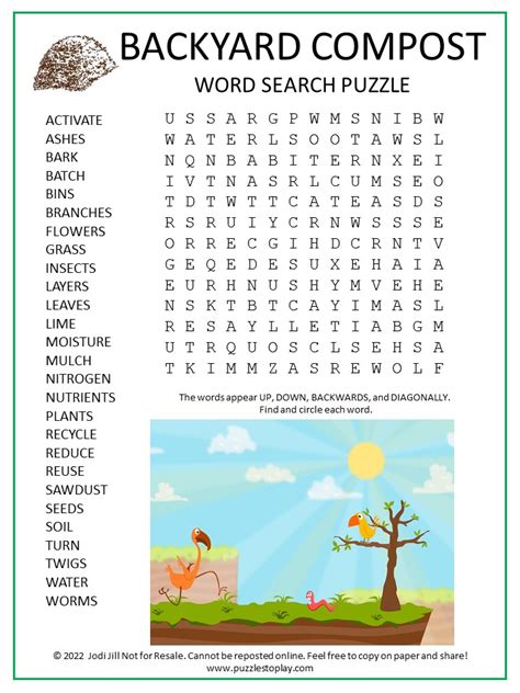 Backyard Compost Word Search Puzzle Puzzles To Play