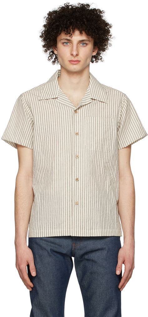 Off White Cotton Short Sleeve Shirt By Naked And Famous Denim On Sale
