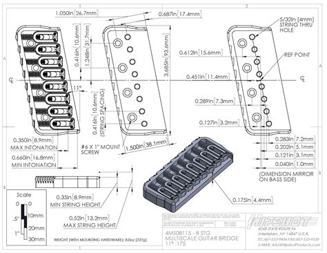 8 String Multi Scale Fixed Guitar Bridge Hipshot Products