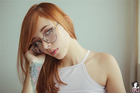 Redhead Women Model Face Tattoo Bare Shoulders Piercing Women With
