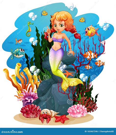 Mermaid And Many Fish In The Ocean Stock Vector Illustration Of