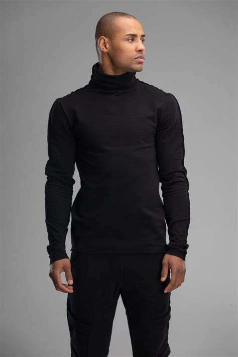 Men Turtleneck Sweater Black Geometric Slim Fit Minimalist Etsy