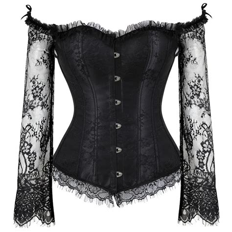 victorian vintage style corset with lace sleeves black or white queerks™