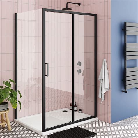Toreno Matt Black 1200 X 800mm Sliding Door Shower Enclosure