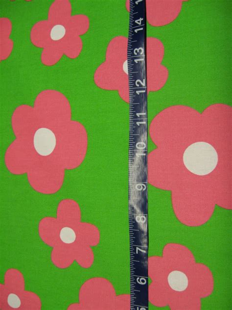 Pink Flowers On Lime Green Fabric 1 Yard 58 Wide Etsy