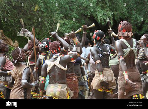 África Etiopía El Valle Del Río Omo Tribu Hamer Mujeres Danza Tribal La Espalda Están Marcadas