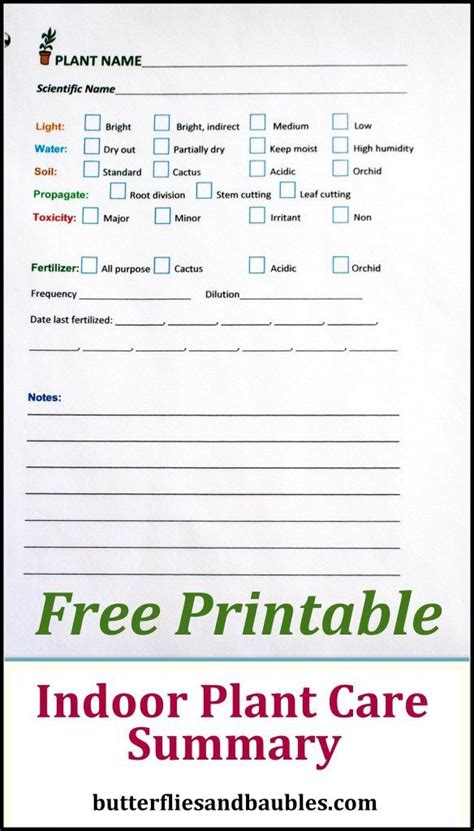 Indoor Plant Care Summary Free Printable Indoor Plant Care Gardening