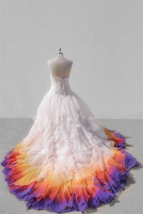 Ombre Wedding Dress Yellow Orange Pink Purple Colorful Non