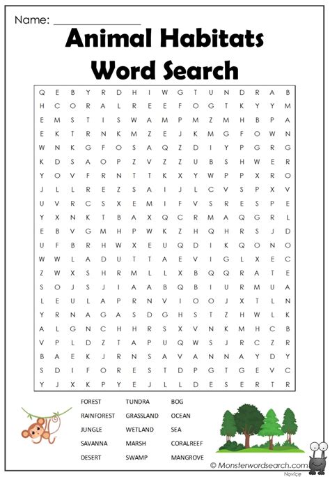 Animal Habitats Word Search Monster Word Search