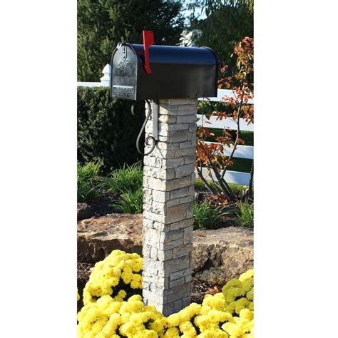 Eye Level Gray Stacked Stone Mailbox Post Kit With Decorative Scroll 50