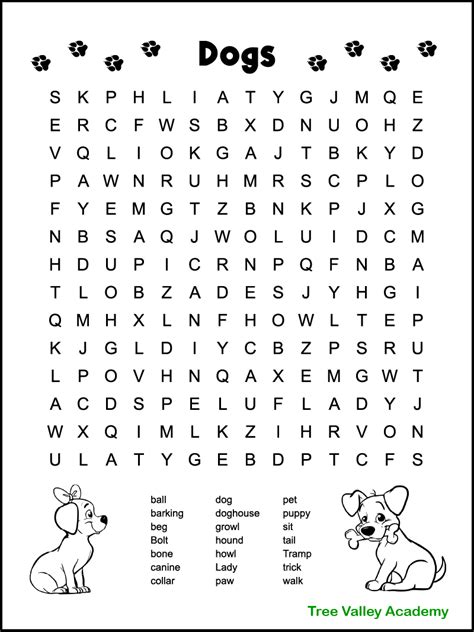 Dog Themed Word Search For Kids Tree Valley Academy Artofit