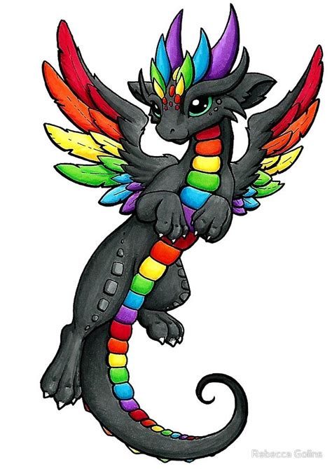 Black Rainbow Dragon By Rebecca Golins Rainbow Drawing Cute Dragon