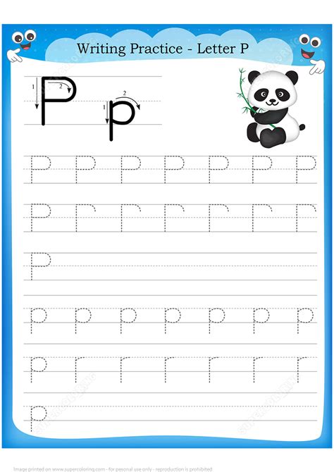 Letter P Is For Panda Handwriting Practice Worksheet Free Printable