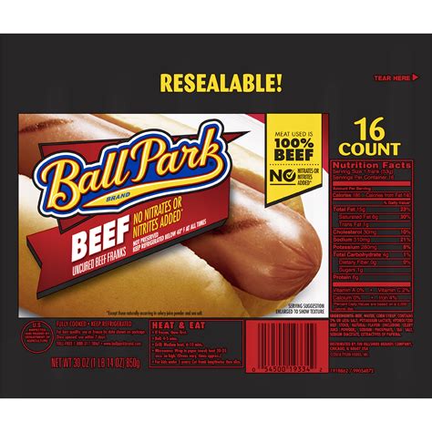 Ball Park Beef Hot Dogs Original Length 16 Count
