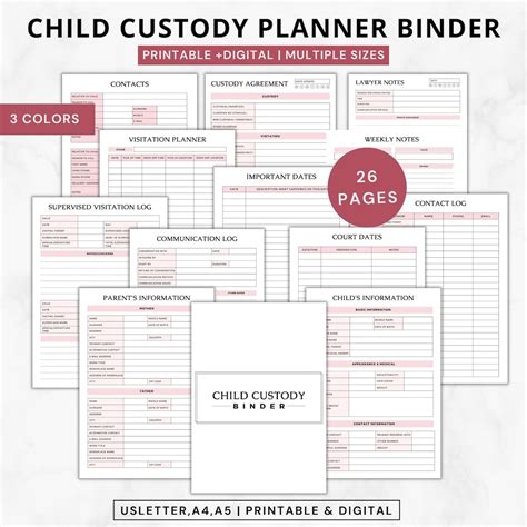 Child Custody Bindercustody Planner Printablecoparenting Calendar