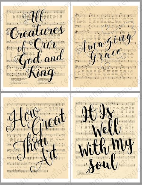 Printable Vintage Sheet Music Hymn Art Set Of 4 Remodelaholic