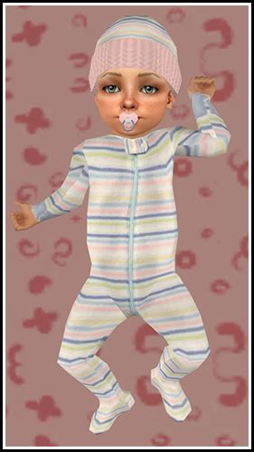 Sims 2 Default Replacement 10 Girl Infant Outfits Pinkpurple Stripes
