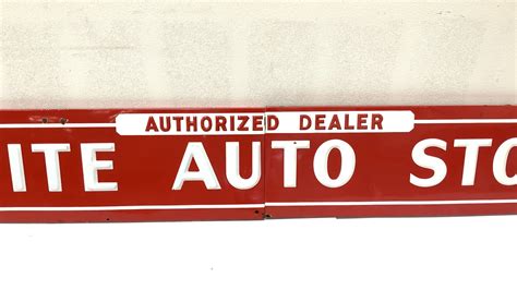 1950s White Auto Store Embossed Porcelain Dealer Sign 194x275 J6