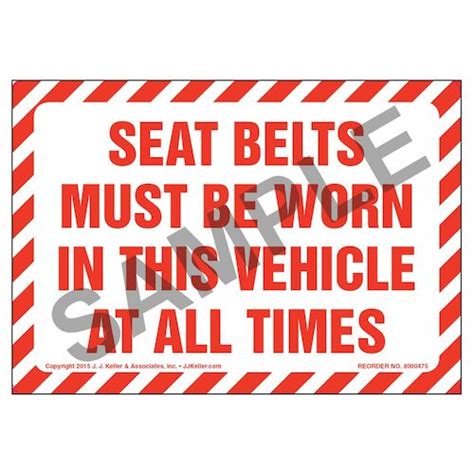 seat belts must be worn in this vehicle at all times label