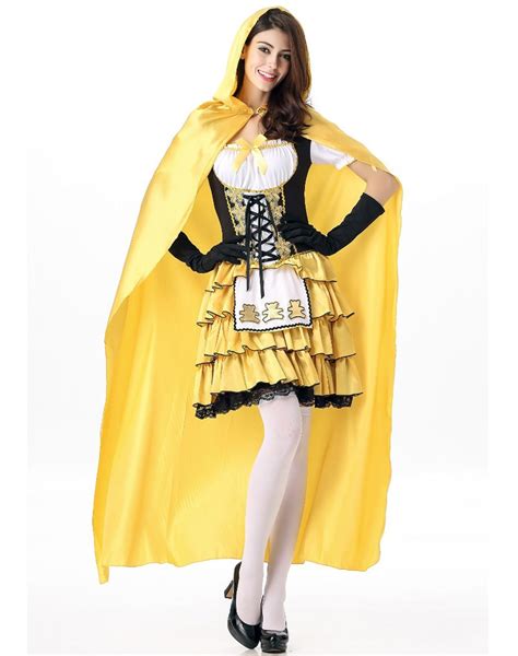 2016 sexy helloween princess party costumes for women yellow cloak mid length lace up dress