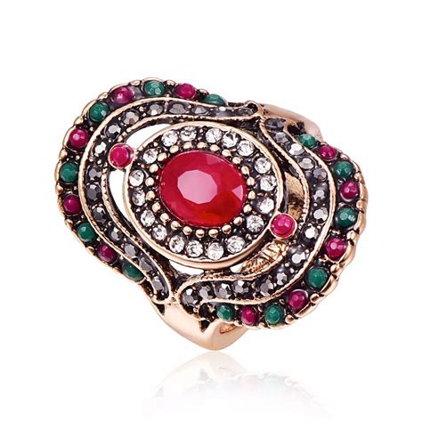 Fashion Vintage Crystal Rings Jewelry Luxury Big Geometric Women Ring