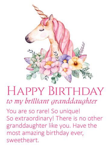 To My Brilliant Granddaughter Unicorn Happy Birthday Wishes Card Birthday Greeting Cards