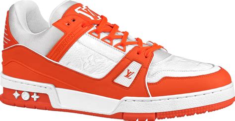 Louis Vuitton White And Orange Lv Trainer Sneakers Inc Style