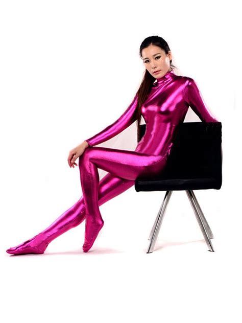 Sexy Unisex Rose Pink Zentai Catsuit Shiny Metallic Lycra For Halloween Cosplay Party Suit Shiny