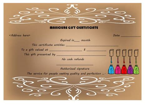 The idea is to print multiple blank gift certificates and then let the customer choose what color they want. Gift Certificate Pedicure Template Word : There must be ...