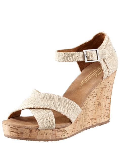 Toms Cork Wedge Sandal In Beige Sierra Beige Lyst