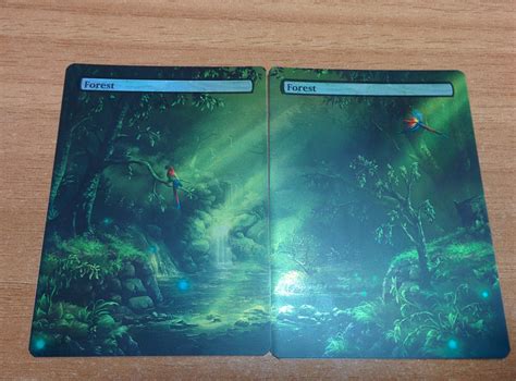 2x Forests 3 Foil Full Art Custom Altered Basic Lands Panorama Mtg