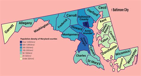 Population Density Of Maryland Counties County Allegany Baltimore City