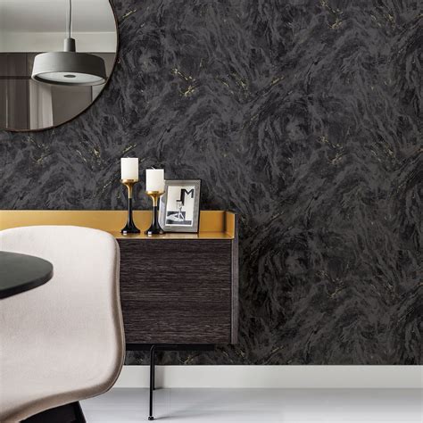 Shop Titania Marble Texture Wallpaper In Black From The Polished
