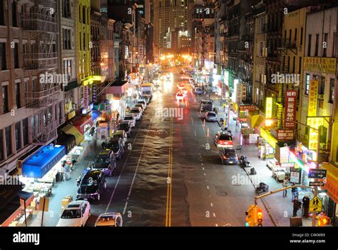 A Commercial Street In Chinatown New York City At Night October 24