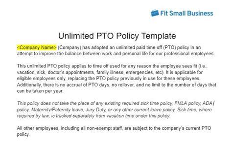 Unlimited Paid Time Off Pto Policy Guide Free Template