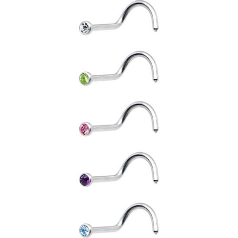 18 Gauge Stainless Steel Cz Nose Ring Pack Set Bodycandy
