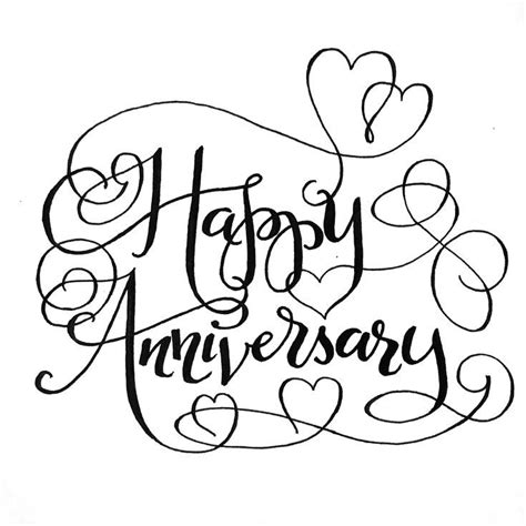 Happy Anniversary Hand Lettered Card With Flourishes Happy