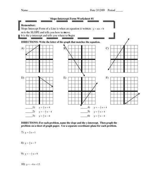 Graphing Lines In Slope-Intercept Form Worksheet Answers