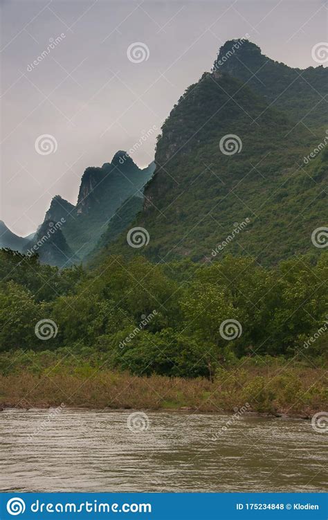 Forested Karst Mountains Along Li River In Guilin China Stock Photo