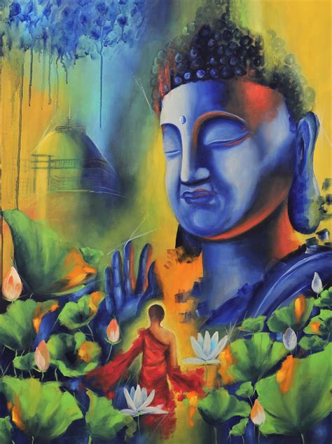 Abstract Buddha Painting 40x30 Buddha And Monk Acrylic Painting