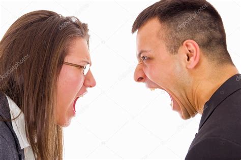 Two People Yelling At Each Other Young Couple Fighting And Yelling On