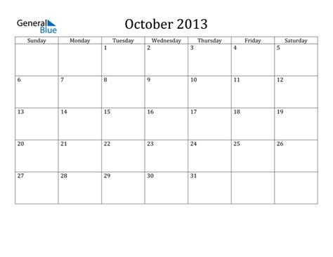 October 2013 Calendar Pdf Word Excel