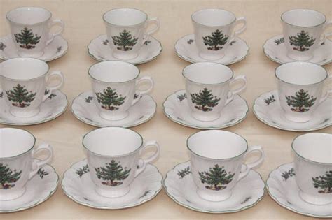 Nikko Japan Happy Holidays Christmas Tree China Vintage Cups And Saucers Set For 12