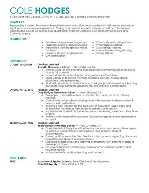 The best teacher you could get is 'experience' it is highly needed to help solve problems that many cannot solve. Best Assistant Teacher Resume Example From Professional Resume Writing Service